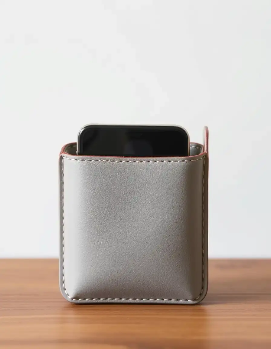 Porte carte pliable compact en cuir gris