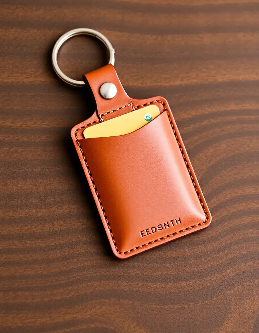 Porte carte en cuir attaché à un porte-clés