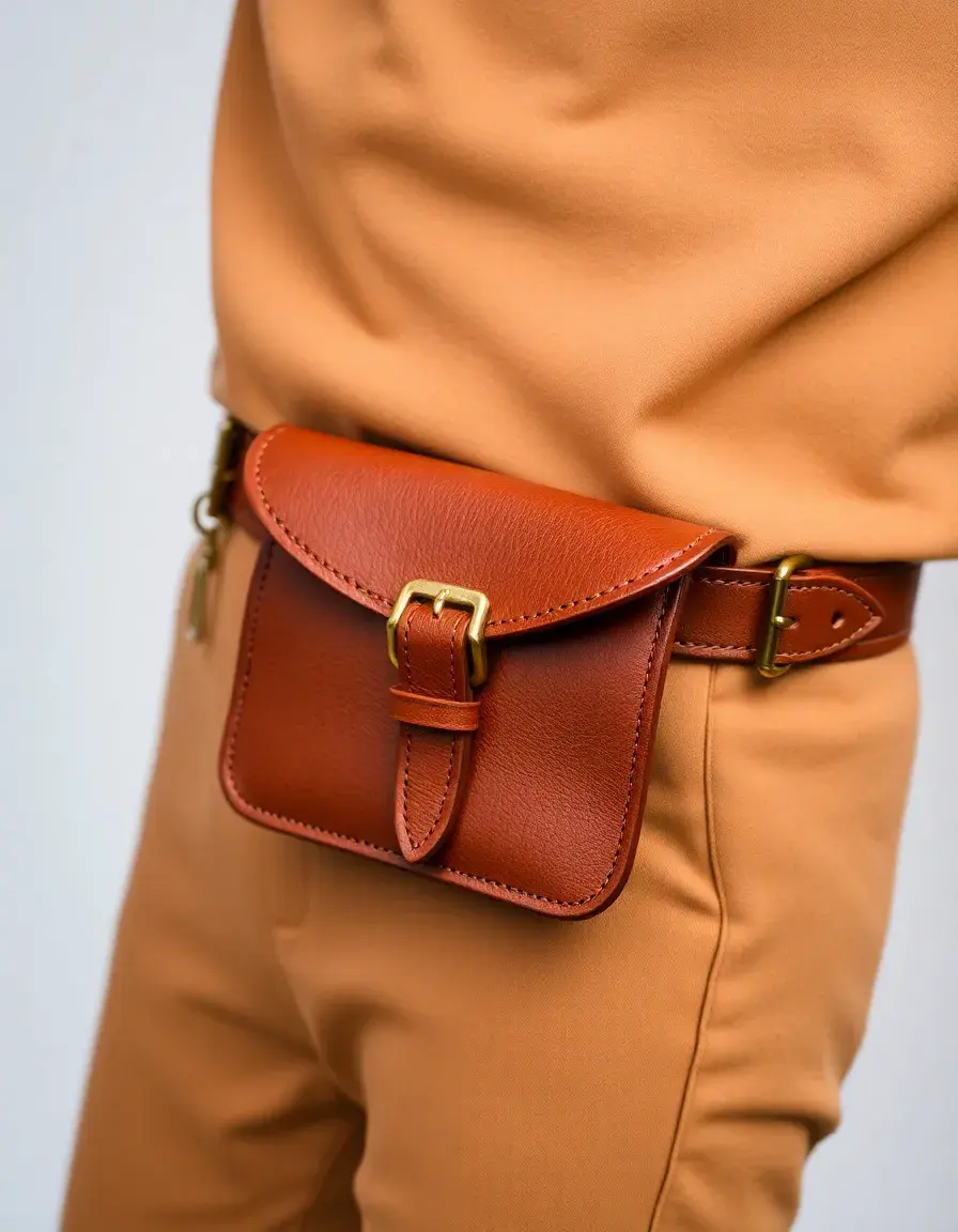 Sac ceinture en cuir marron avec boucle ajustable
