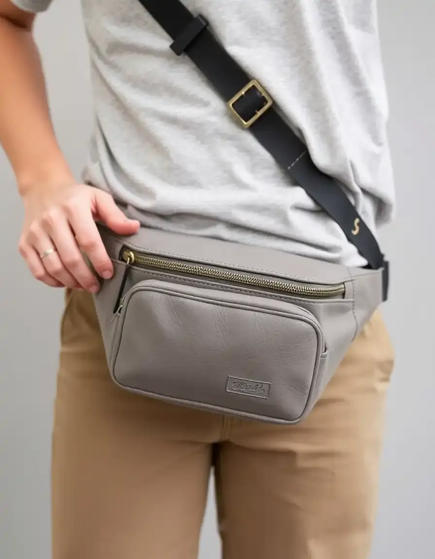Sac banane en cuir gris pour usage actif
