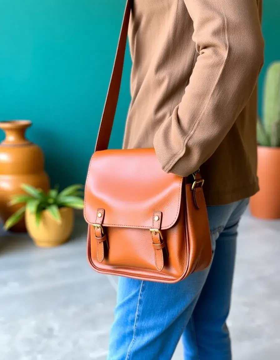 Petit sac messenger en cuir couleur sable