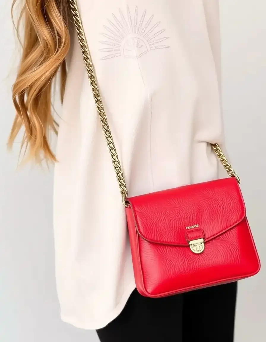Sac bandoulière en cuir rouge avec détails de chaîne
