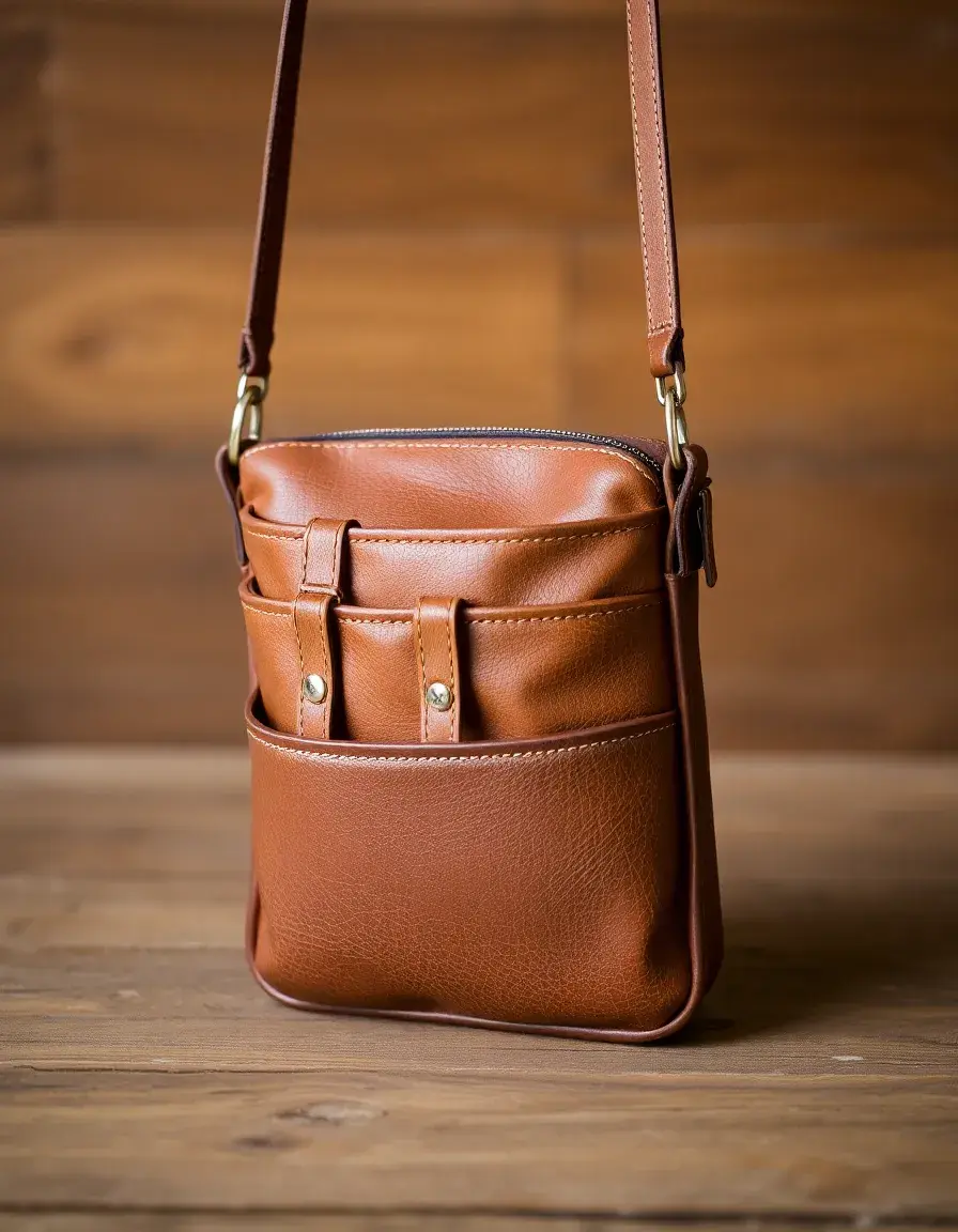 Sac sling en cuir marron avec compartiments