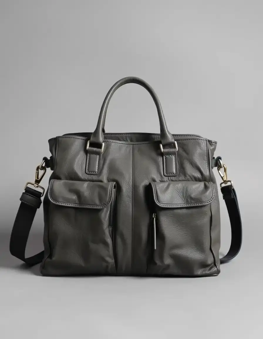 Sac bandoulière cuir gris multi-poches