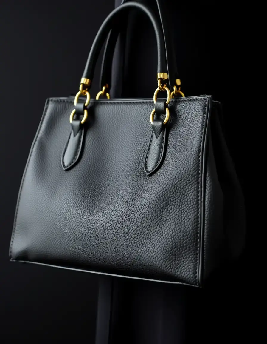 Sac bandoulière en cuir noir avec détails dorés