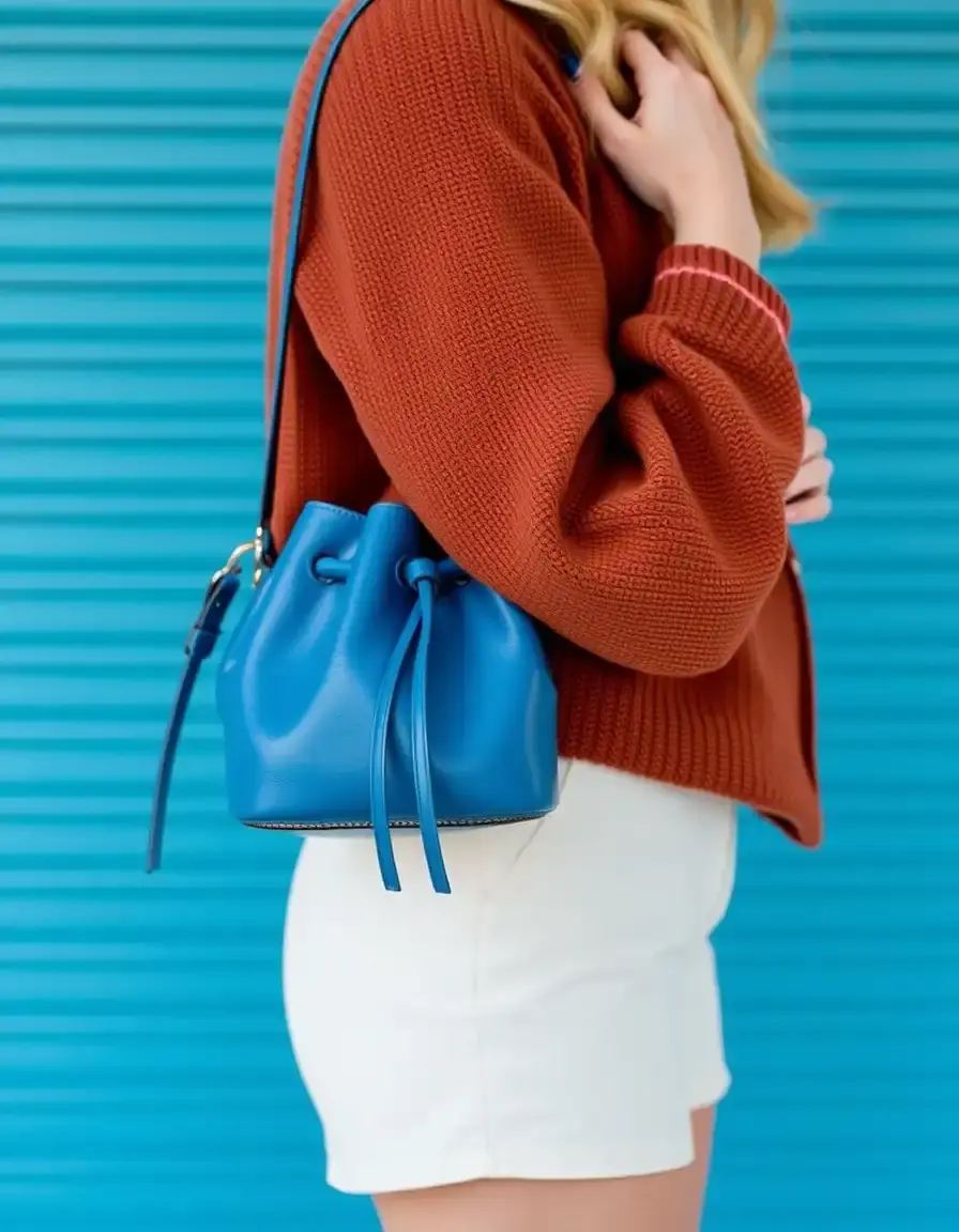 Sac seau en cuir bleu marine
