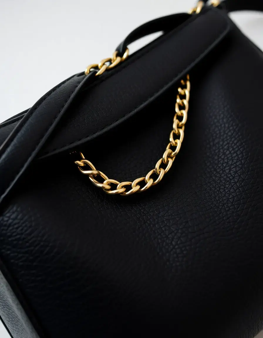 Sac cuir femme bandoulière noir avec bandoulière chaîne dorée