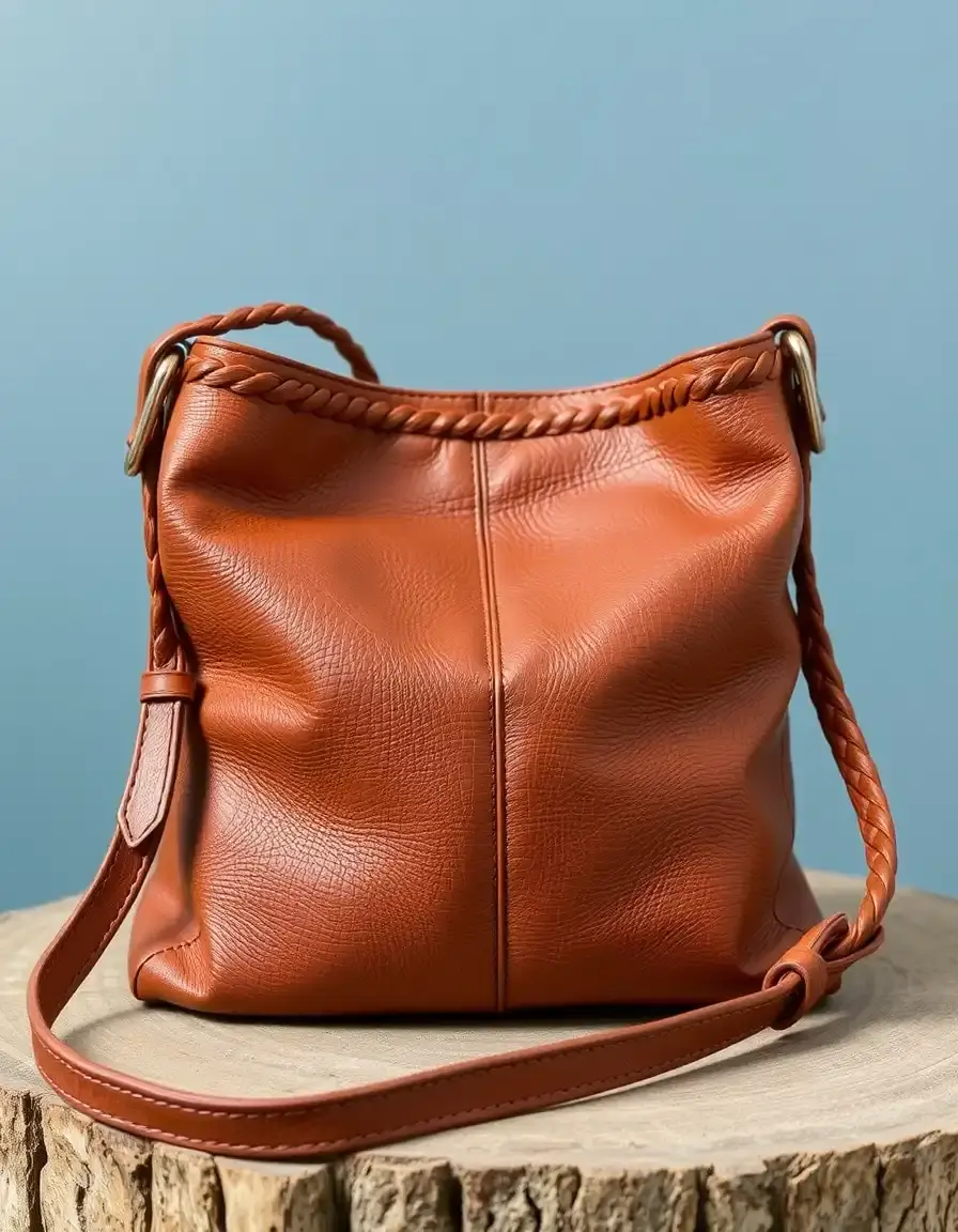 Petit sac bandoulière marron en cuir tressé serré