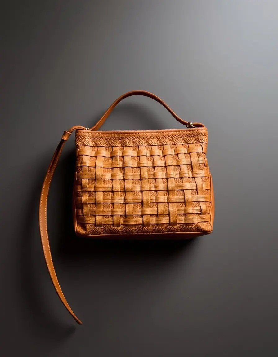 Sac à main fauve en cuir tressé artisanal