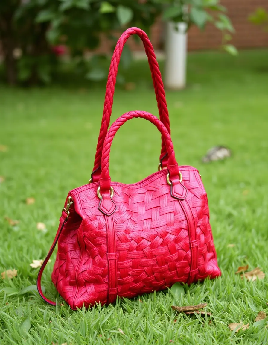 Sac à main rouge vif en cuir tressé design