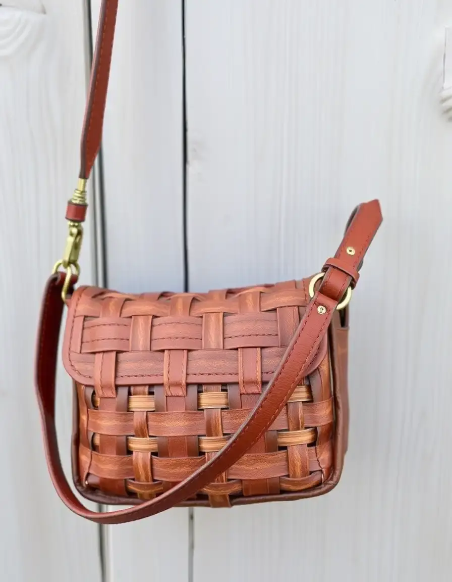Sac besace vintage en cuir tressé vieilli