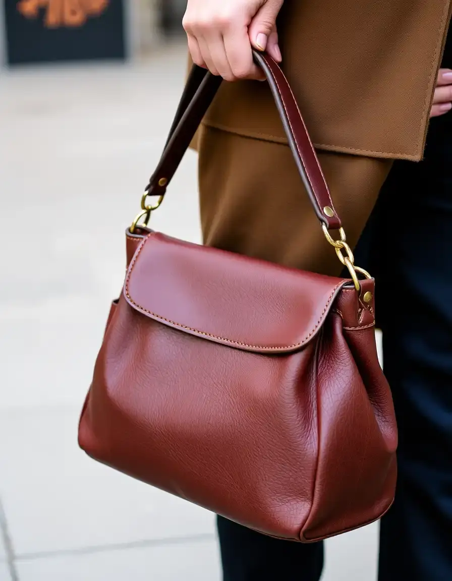 Sac bandoulière cuir marron femme avec accents métalliques