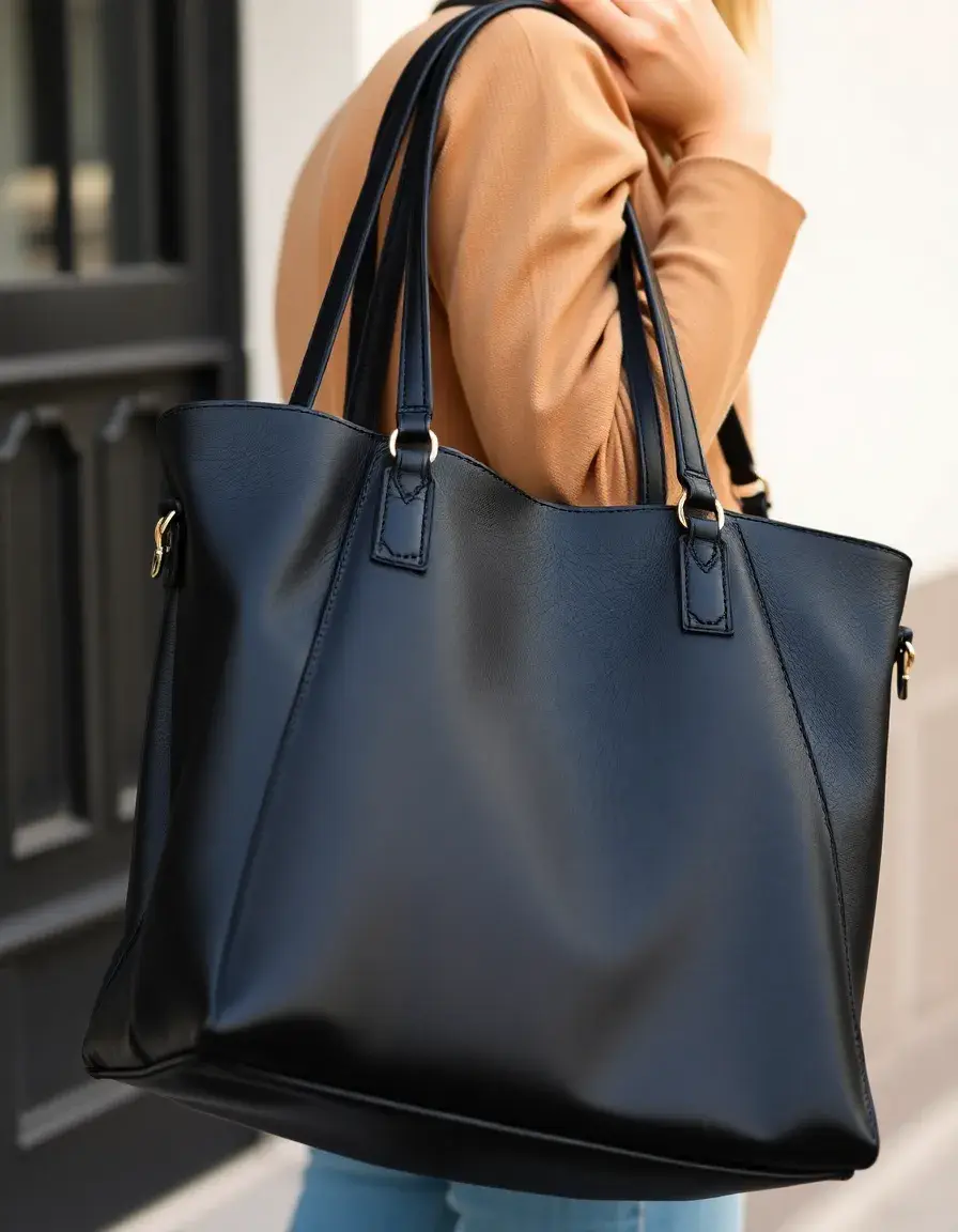 Sac bandoulière en cuir noir porté à l'épaule élégant
