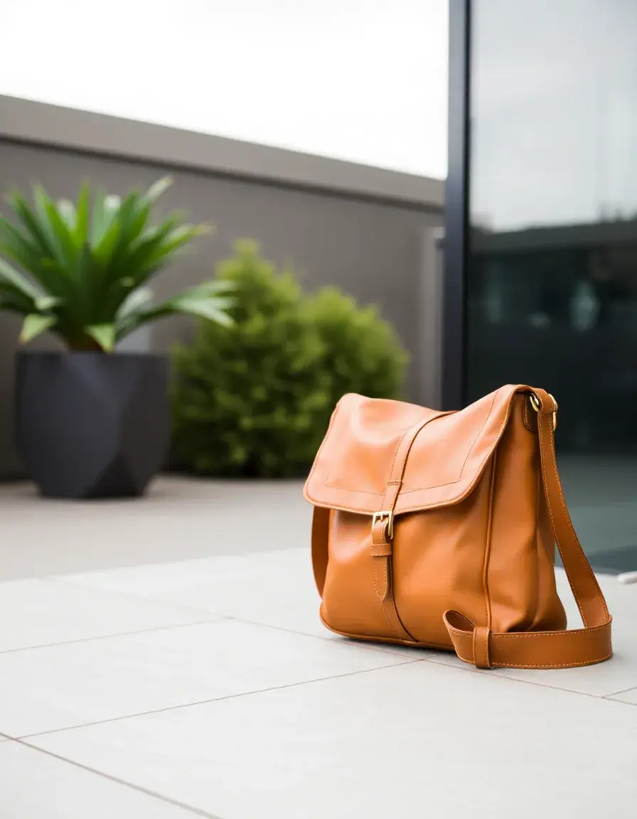 Petit sac messenger en cuir couleur havane style vintage