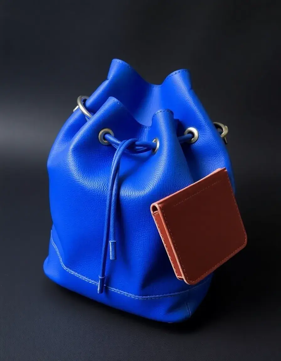 Sac seau en cuir bleu moderne et spacieux