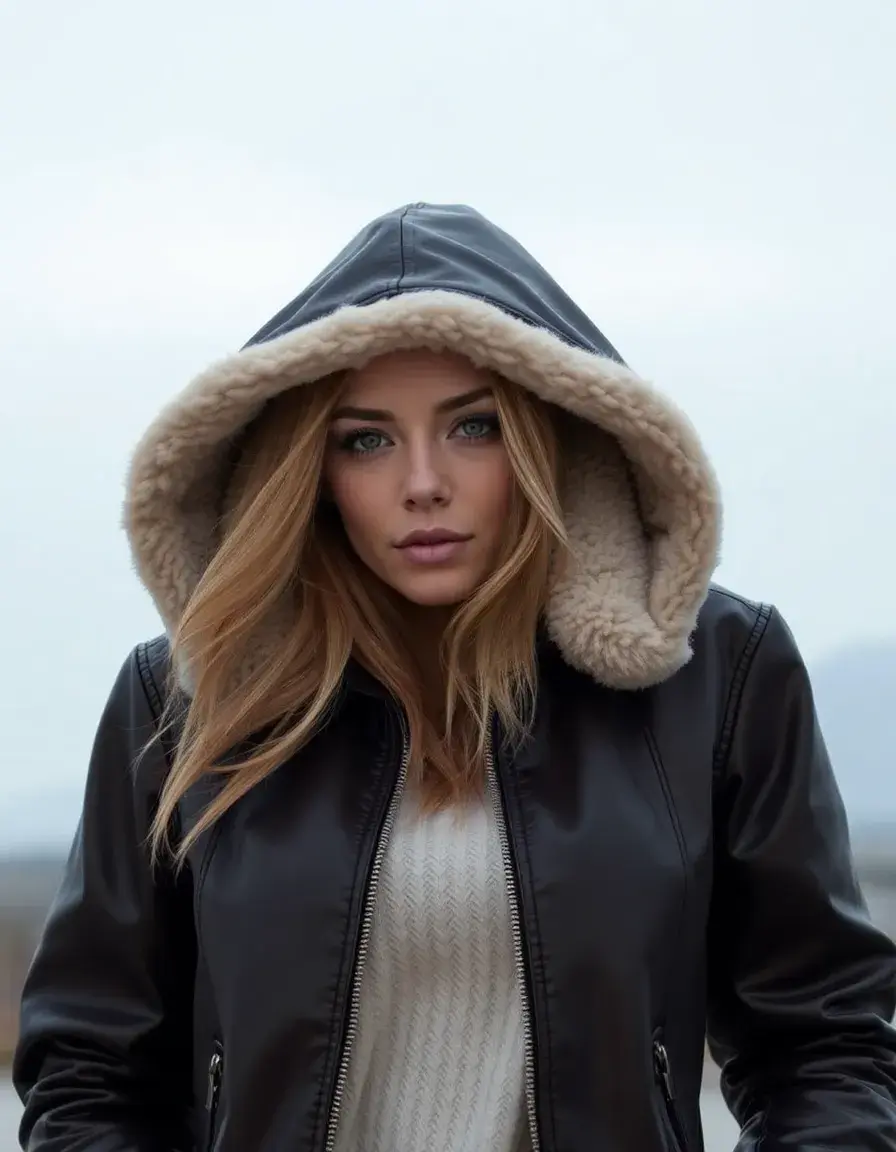 blouson cuir femme avec capuche amovible