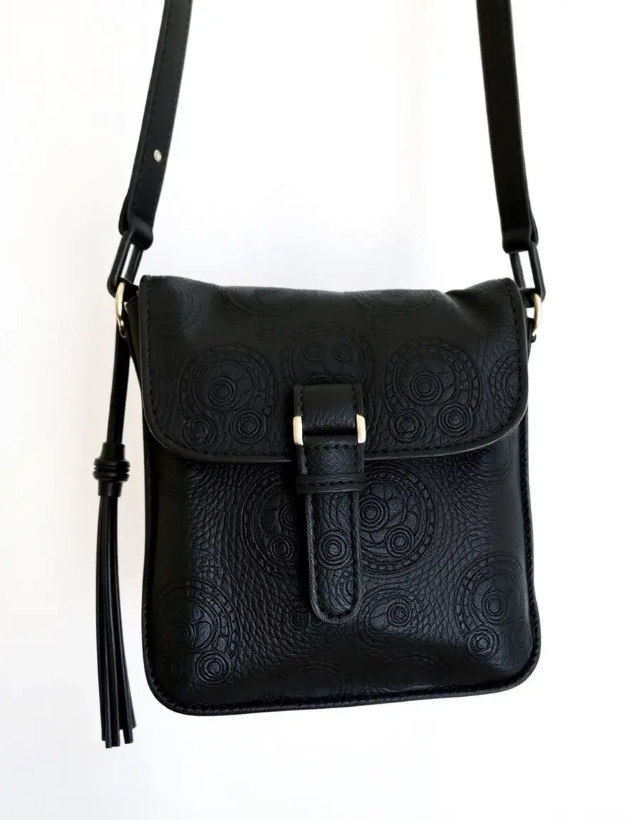 Sac en cuir noir porté en bandoulière crossbody