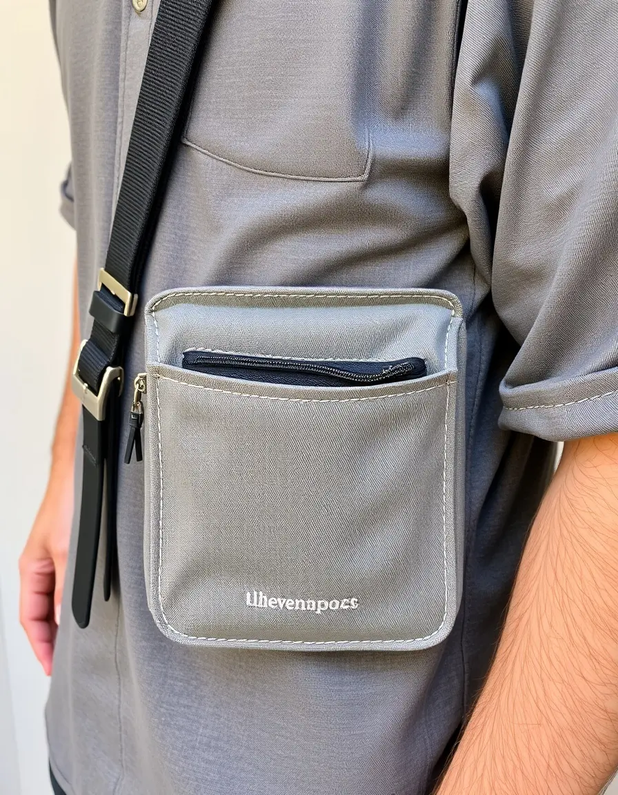 Sac bandoulière gris avec plusieurs poches de rangement