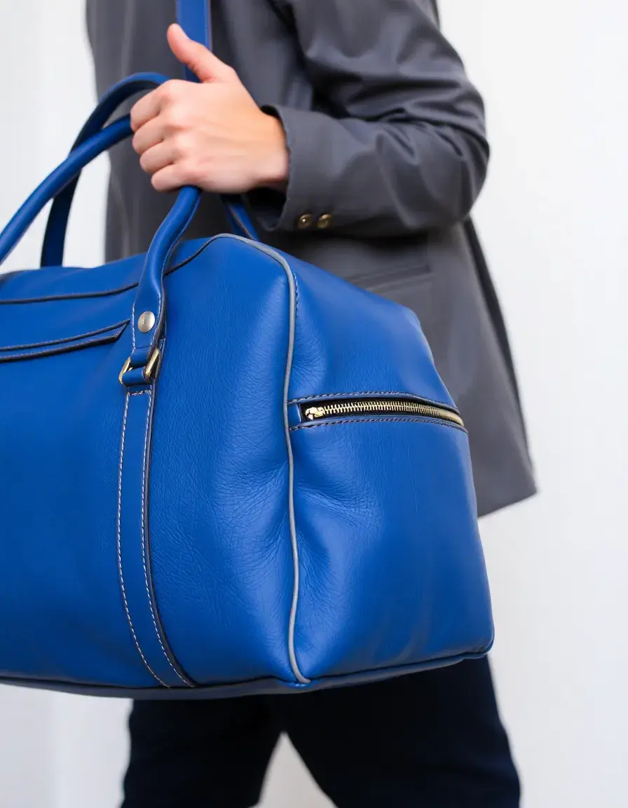 Grand sac de voyage en cuir bleu pour homme