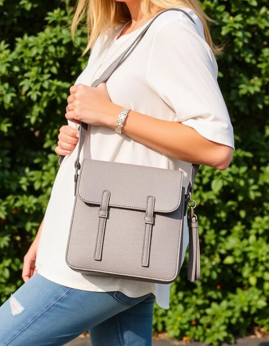 Petit sac bandoulière en cuir gris moderne