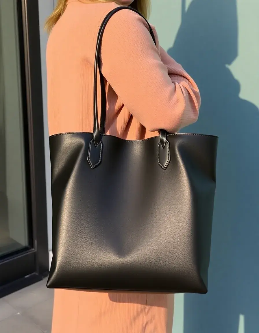 Sac cabas tote bag en cuir noir classique style épuré