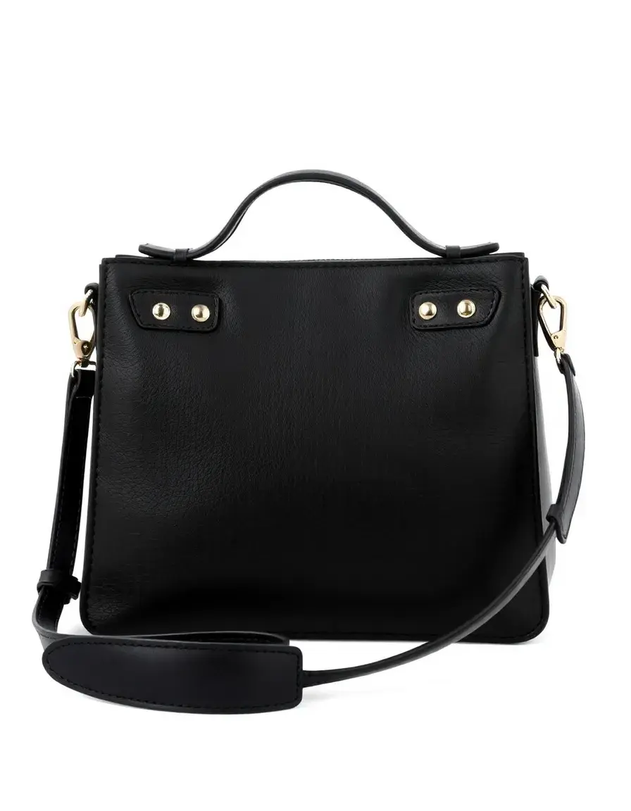 Petit sac bandoulière noir en cuir véritable avec finitions dorées