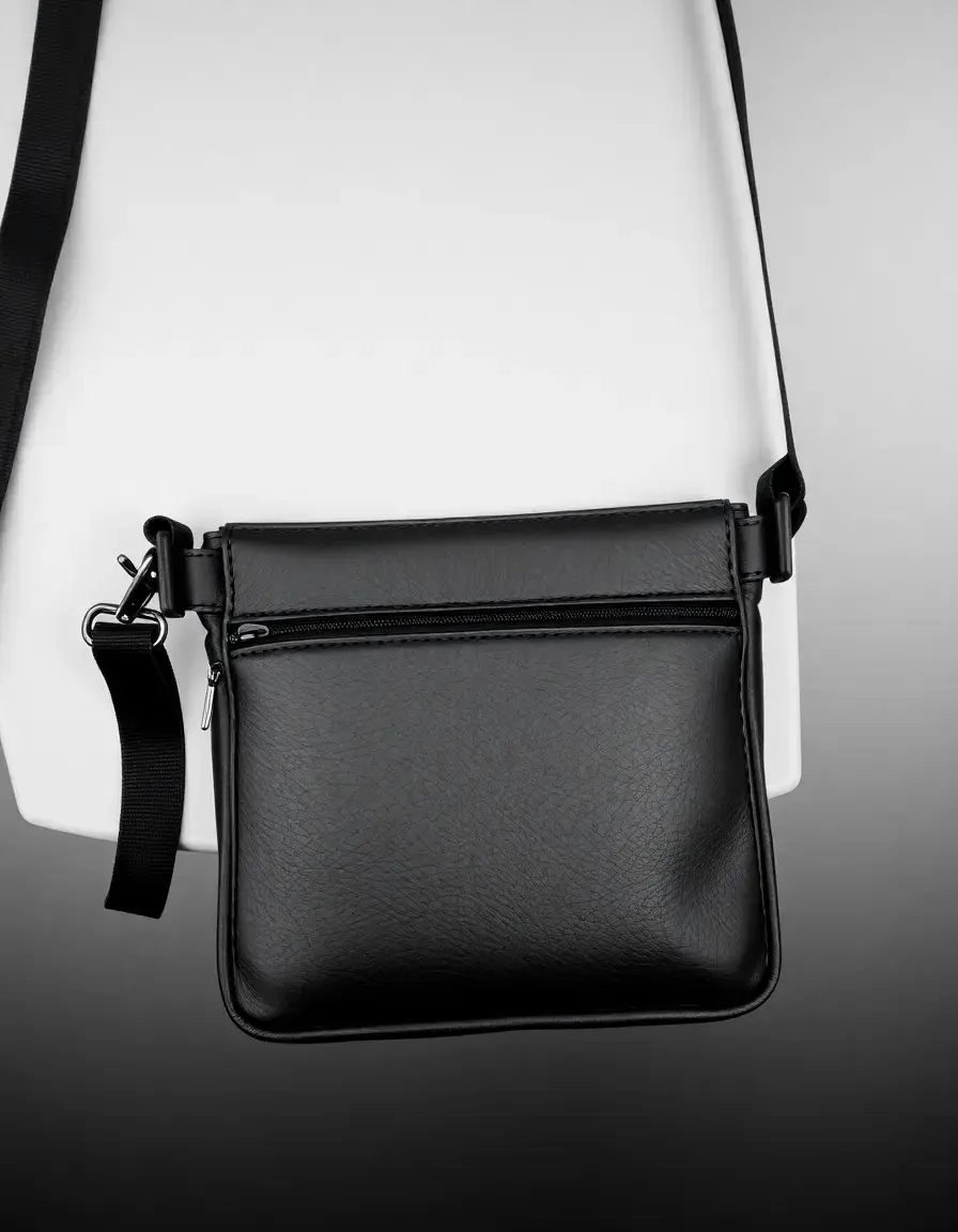 Petit sac sling porté poitrine en cuir noir urbain