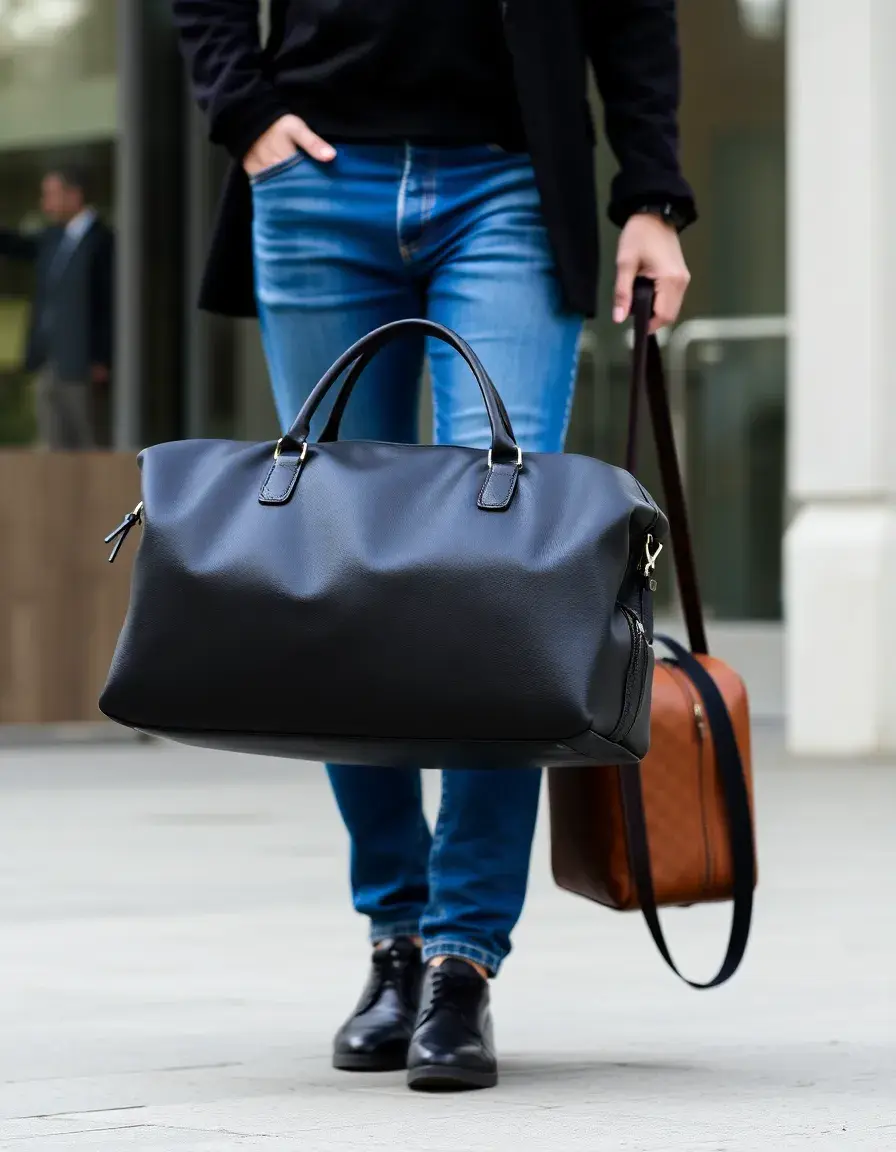 Grand sac de voyage duffel en cuir noir premium