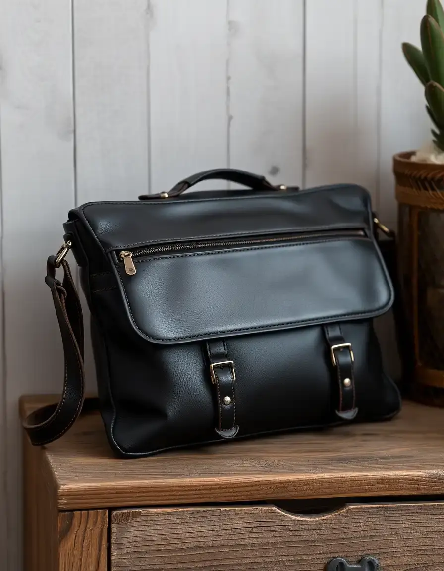 Sacoche ordinateur homme cuir noir style messager