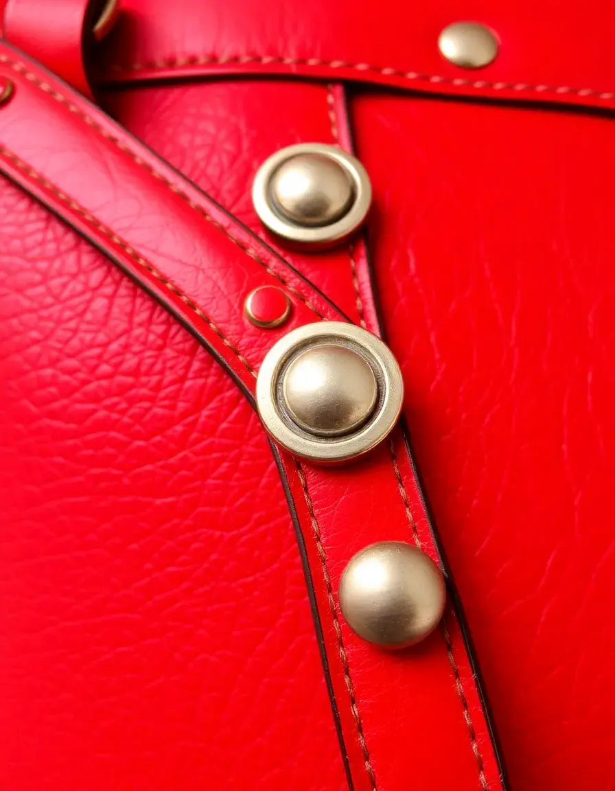 Sac bandoulière en cuir rouge avec accessoires métalliques dorés