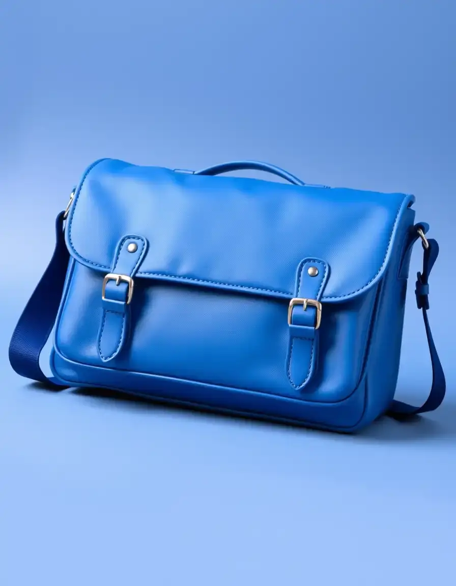 Sac besace en cuir bleu style messenger moderne