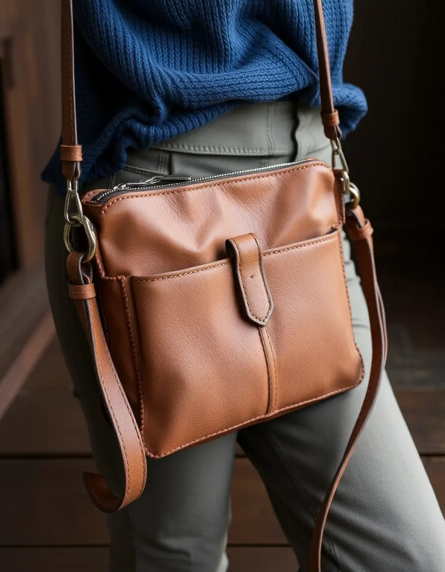 Sac bandoulière vintage en cuir vieilli effet patiné