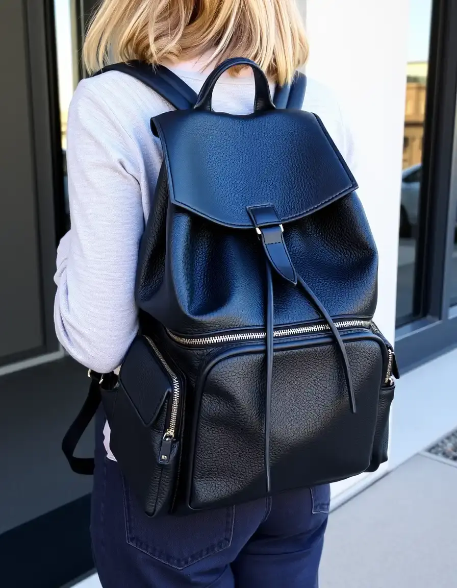 Sac à dos en cuir noir pour femme style moderne et urbain