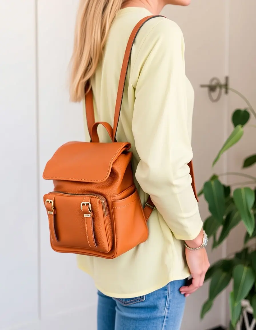 Petit sac à dos en cuir couleur tan pour femme