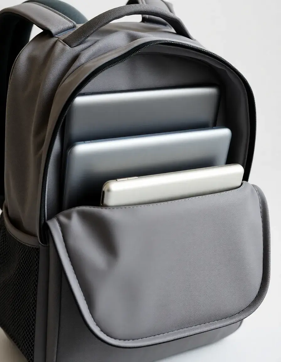 Sac à dos en cuir gris avec compartiment ordinateur