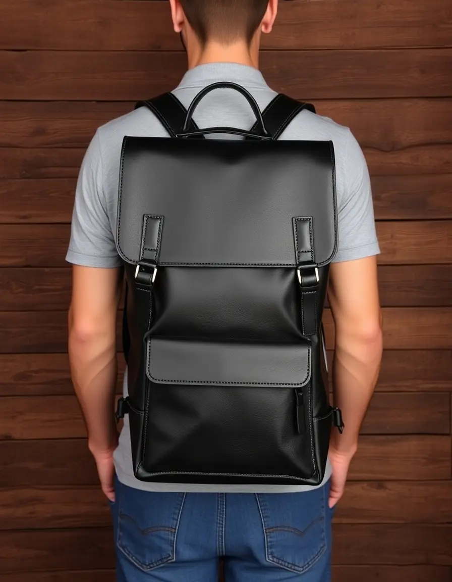 Sac à dos en cuir noir pour homme style rucksack classique