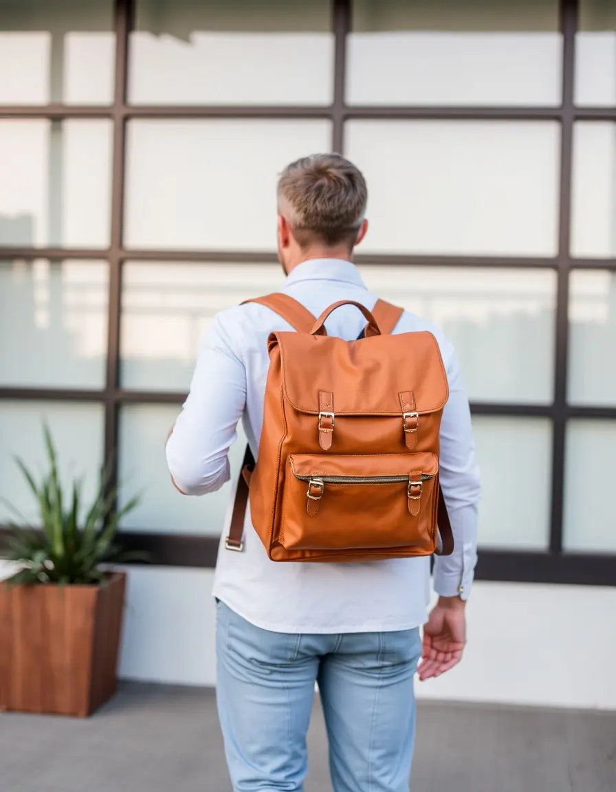 Sac à dos business en cuir fauve pour homme