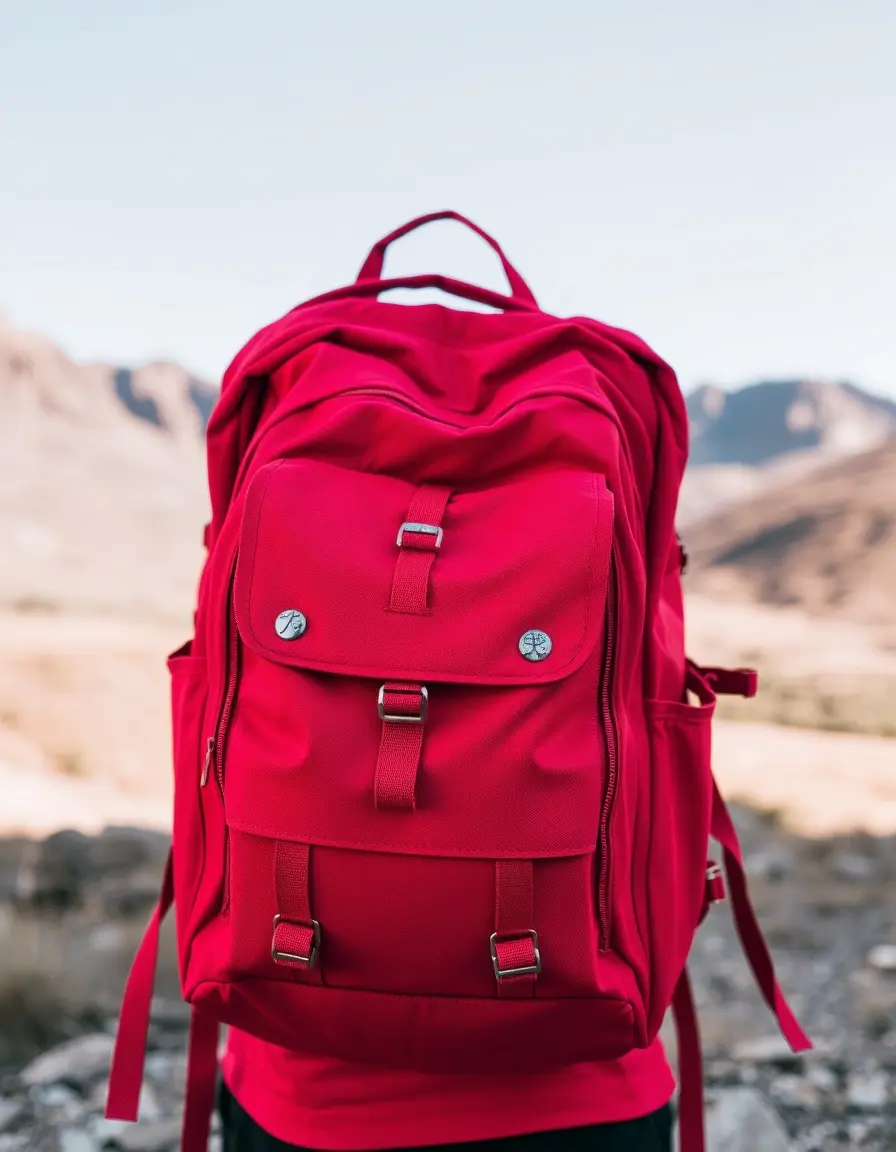 Sac à dos de randonnée en cuir rouge robuste
