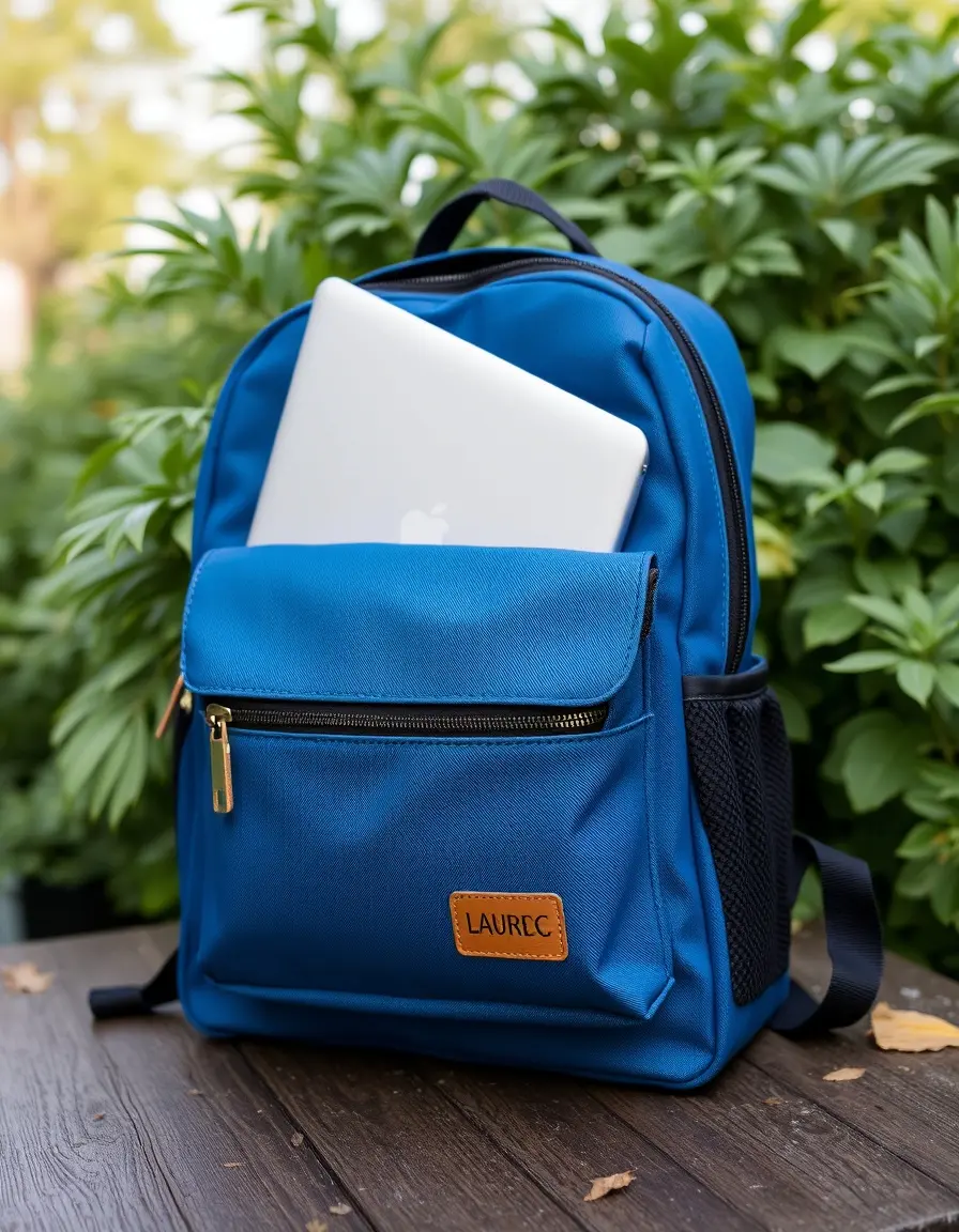 Sac à dos porte-ordinateur en cuir bleu