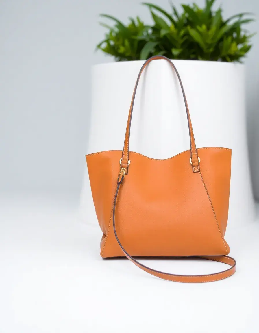 Sac à main en cuir fauve avec détails de sangles
