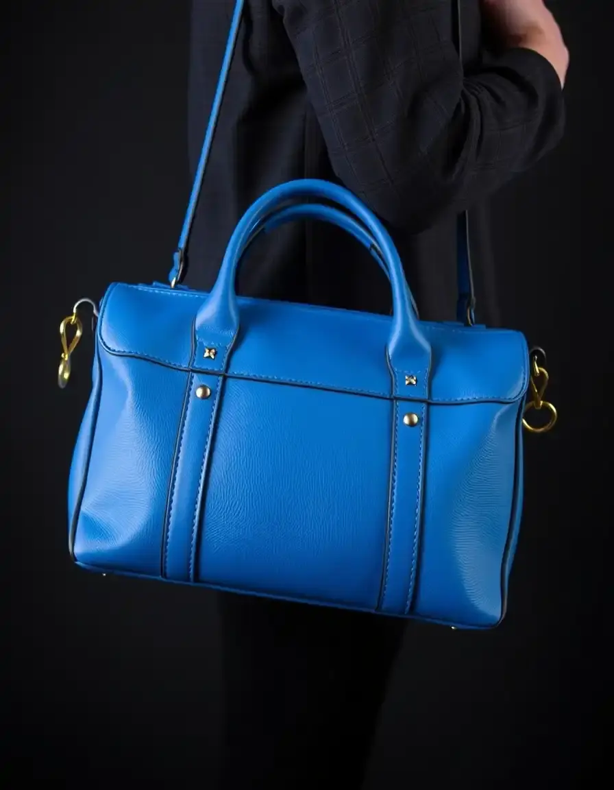 Sac cartable en cuir bleu pour femme