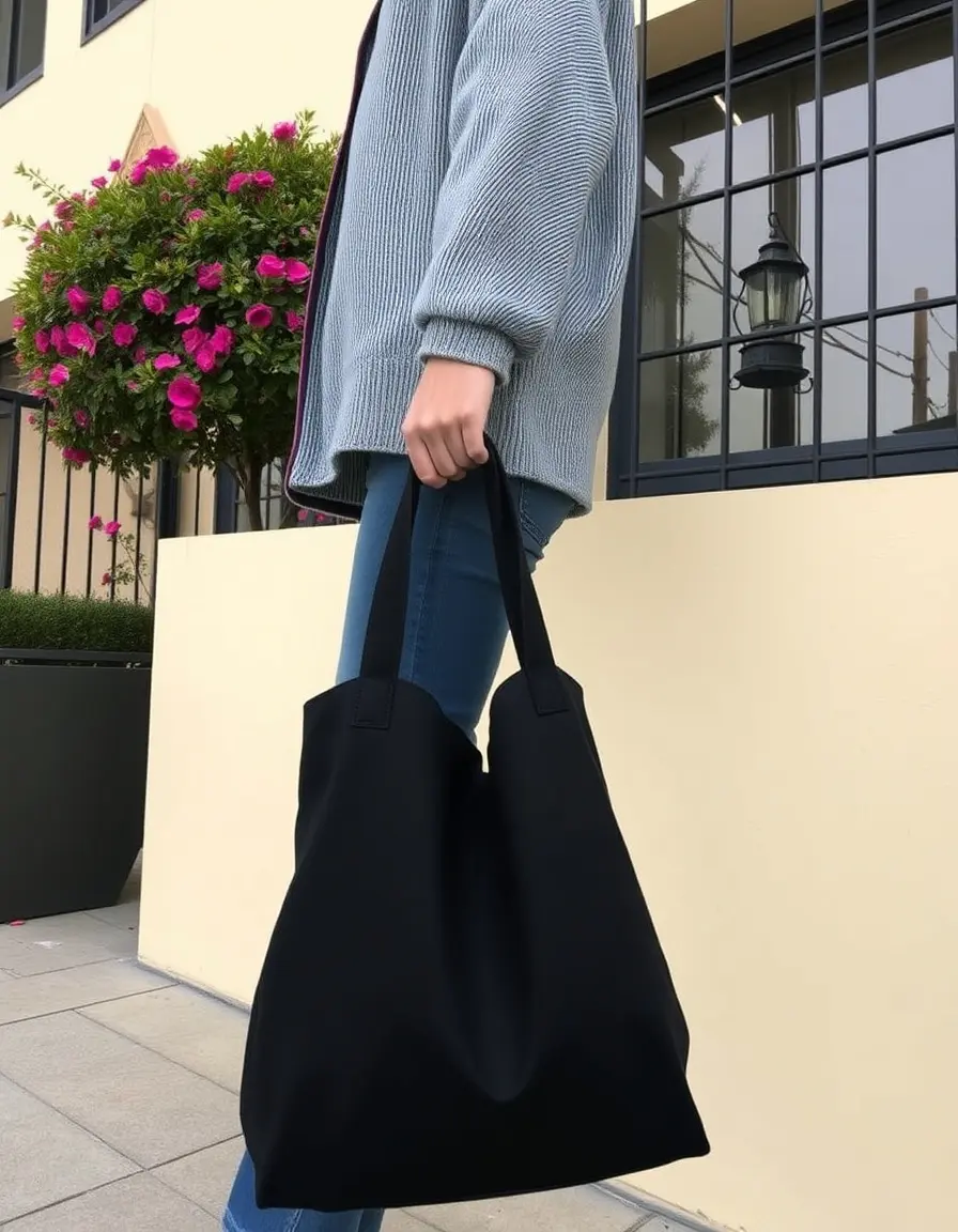 Grand sac shopping cuir noir format XL
