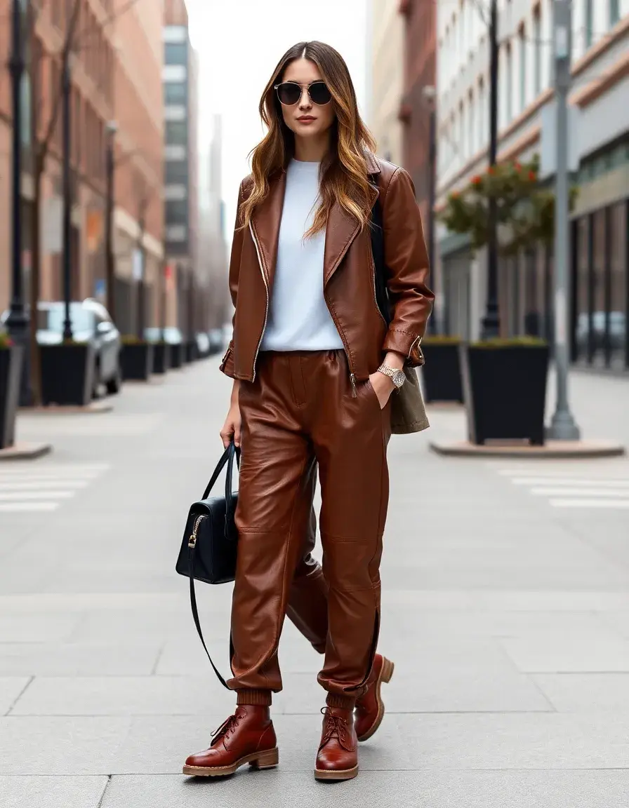 Jogging en cuir pour femme look décontracté