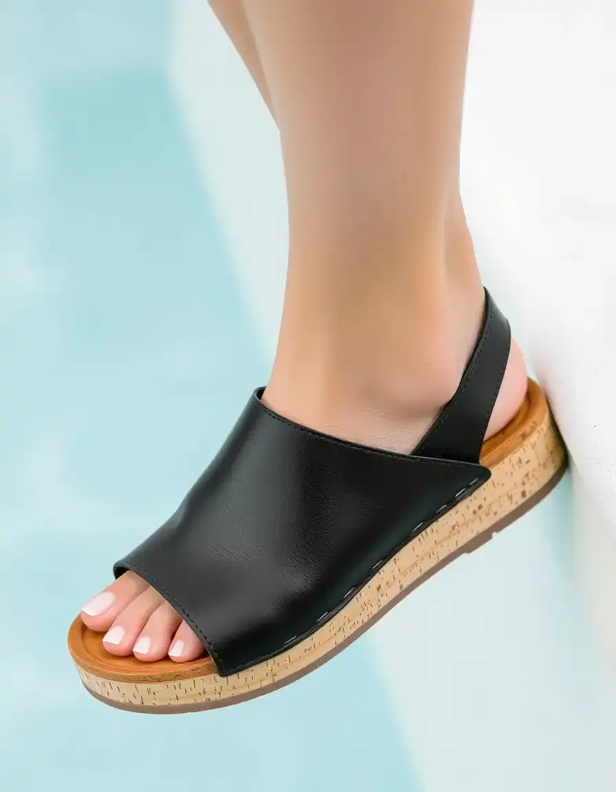 Sandales style Birkenstock en cuir noir avec semelle liège