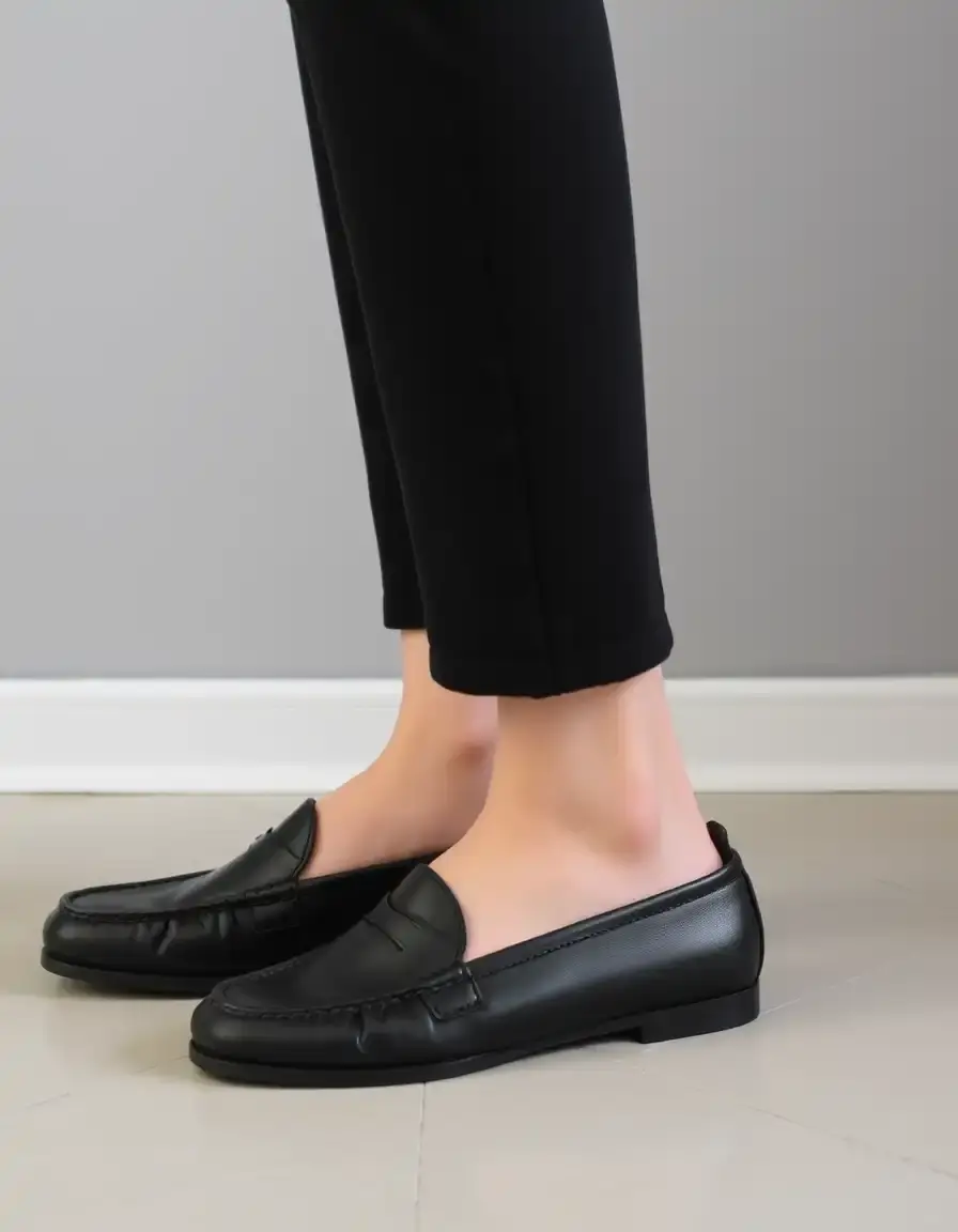 Sandales plates classiques en cuir noir