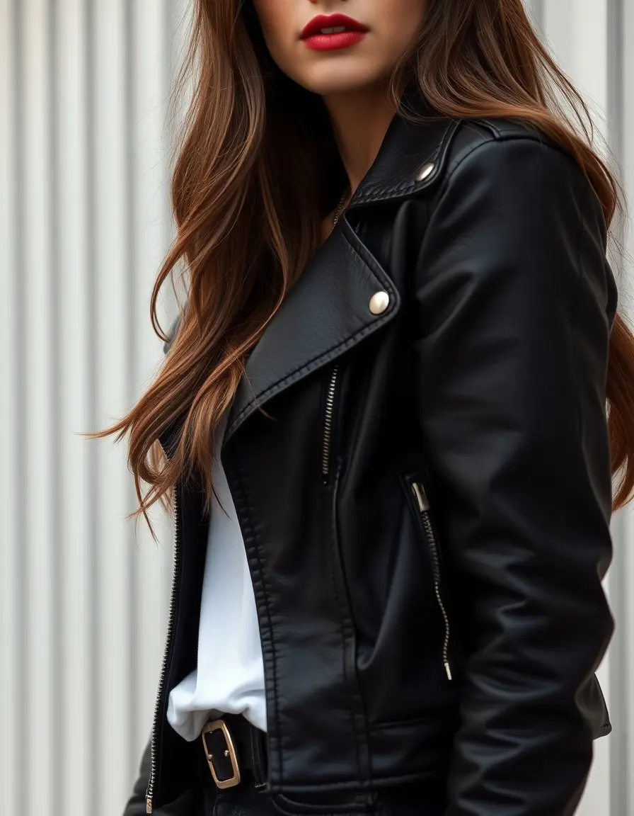Veste en cuir femme style biker noir véritable avec zips argentés