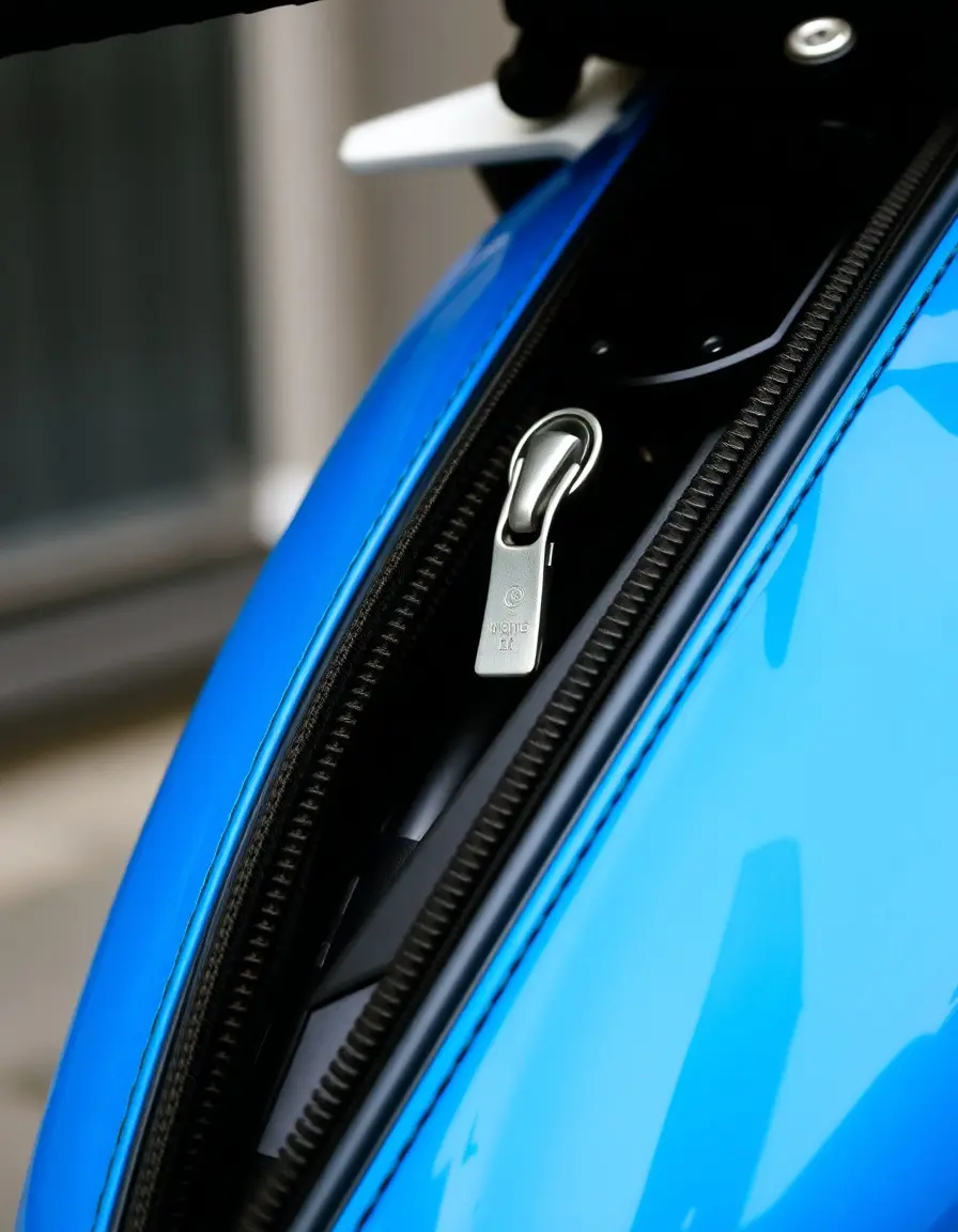 Veste de moto en cuir bleu avec détails zippés