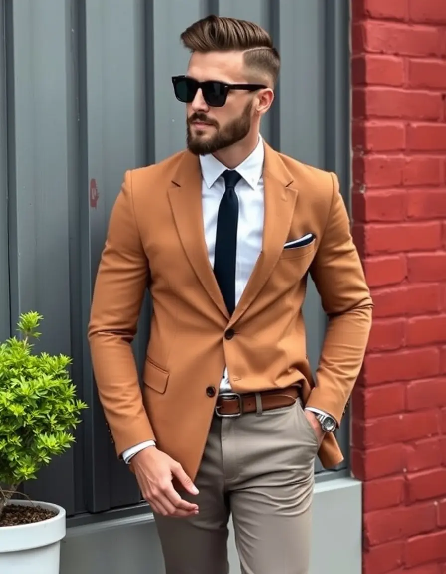 Blazer élégant en cuir pour homme couleur fauve
