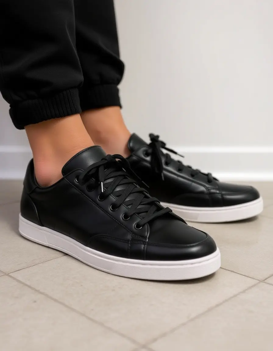 Basket basse en cuir noir pour femme style minimaliste