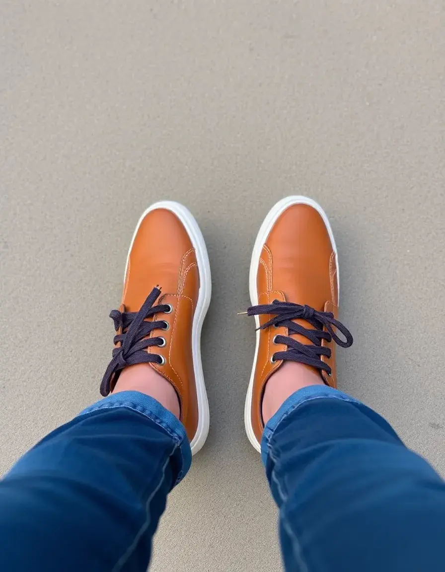 Sneakers en cuir couleur fauve élégantes